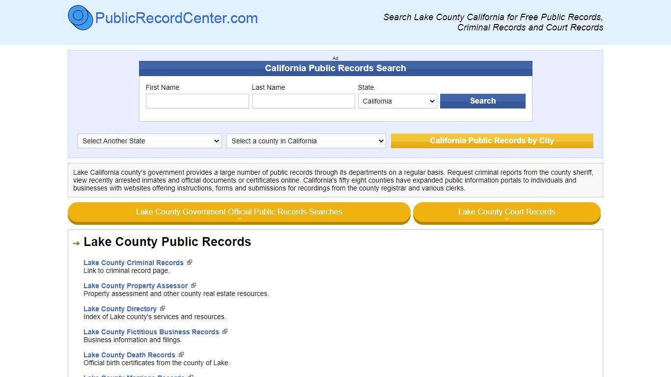 Lake County California Free Public Records - Court Records - Criminal ...