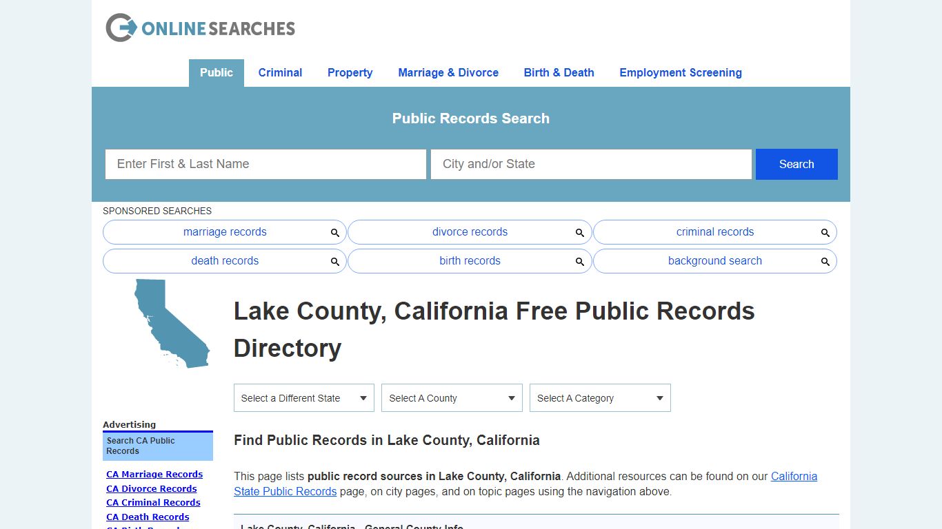 Lake County, California Public Records Directory